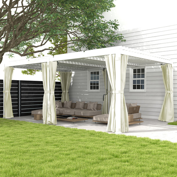 Outsunny 12' x 19' Louvered Pergola Hardtop Gazebo with Adjustable Aluminum Roof and Frame, Outdoor Pergola with Curtains and Netting, for Garden, Lawn, Backyard, and Deck, Cream White