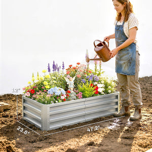 Galvanized Raised Garden Bed, 4' x 2' x 1' Metal Planter Box, for Growing Vegetables, Flowers, Herbs, Succulents, Silver