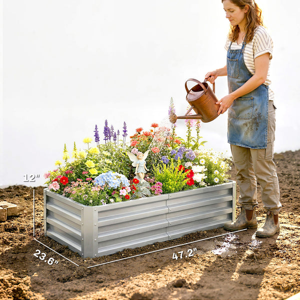 Galvanized Raised Garden Bed, 4' x 2' x 1' Metal Planter Box, for Growing Vegetables, Flowers, Herbs, Succulents, Silver
