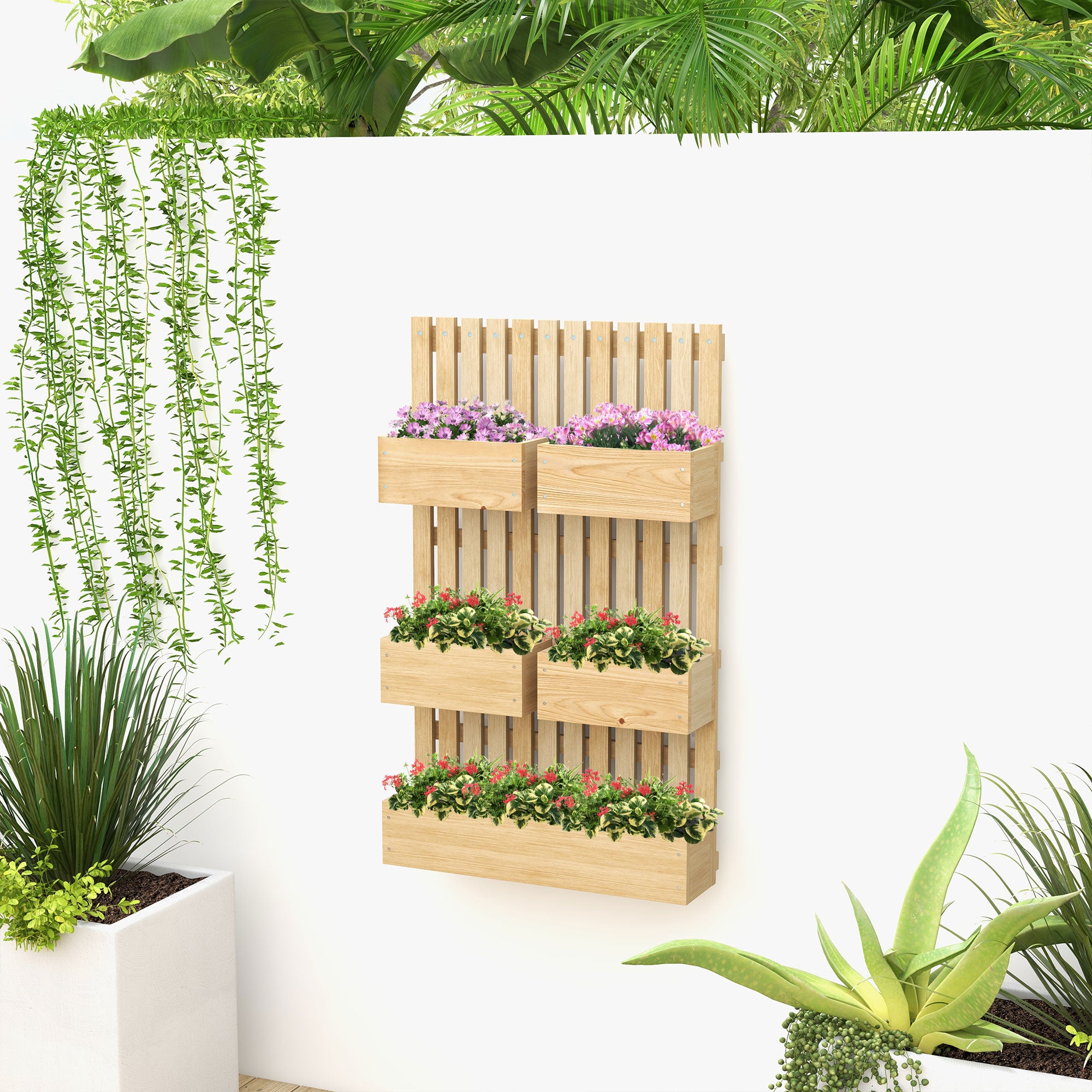 wall mounted wood trellis Outsunny Wooden Raised Garden Bed & Trellis for Vines & Flowers