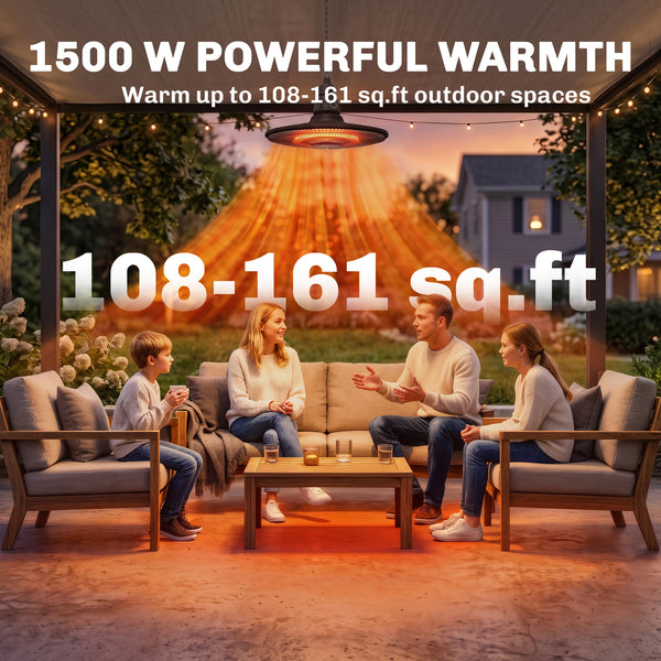 1500W Electric Patio Heater, IP65 Hanging Infrared Outdoor Heater with Carbon Fiber Tube, LED Screen, Remote Control for Garage, Patios, Gazebo, Balcony, Black
