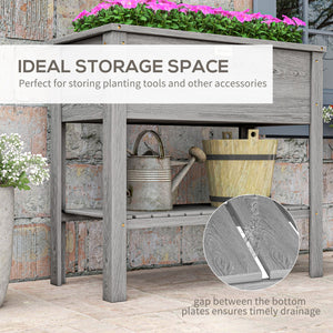 Wooden Raised Garden Bed, Elevated Planter Box with Storage Shelf and Drainage Holes, Raised Planter with Legs for Flowers, Vegetables, Herbs, Grey