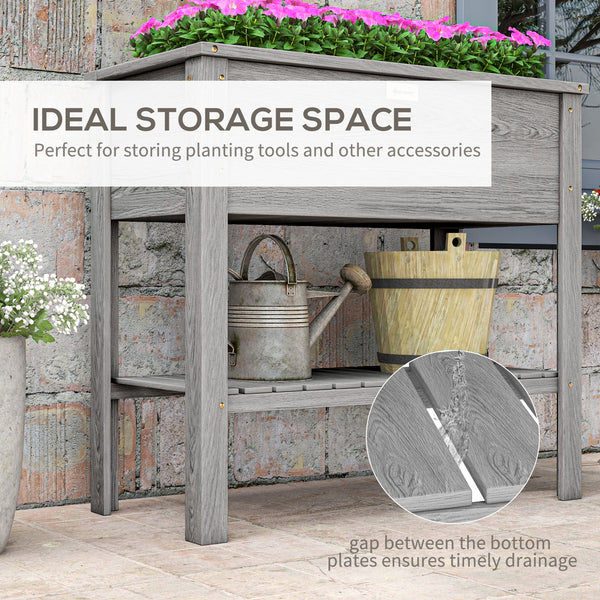 Wooden Raised Garden Bed, Elevated Planter Box with Storage Shelf and Drainage Holes, Raised Planter with Legs for Flowers, Vegetables, Herbs, Grey