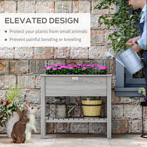 Wooden Raised Garden Bed, Elevated Planter Box with Storage Shelf and Drainage Holes, Raised Planter with Legs for Flowers, Vegetables, Herbs, Grey