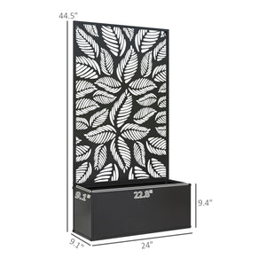 Metal Raised Garden Bed with Trellis for Climbing Plants, Freestanding or Wall Mounted Flower Bed with Privacy Panel, Small Leaves Cut-Outs Outdoor Planter Box for Garden, Patio, Balcony