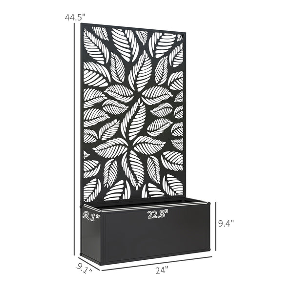 Metal Raised Garden Bed with Trellis for Climbing Plants, Freestanding or Wall Mounted Flower Bed with Privacy Panel, Small Leaves Cut-Outs Outdoor Planter Box for Garden, Patio, Balcony