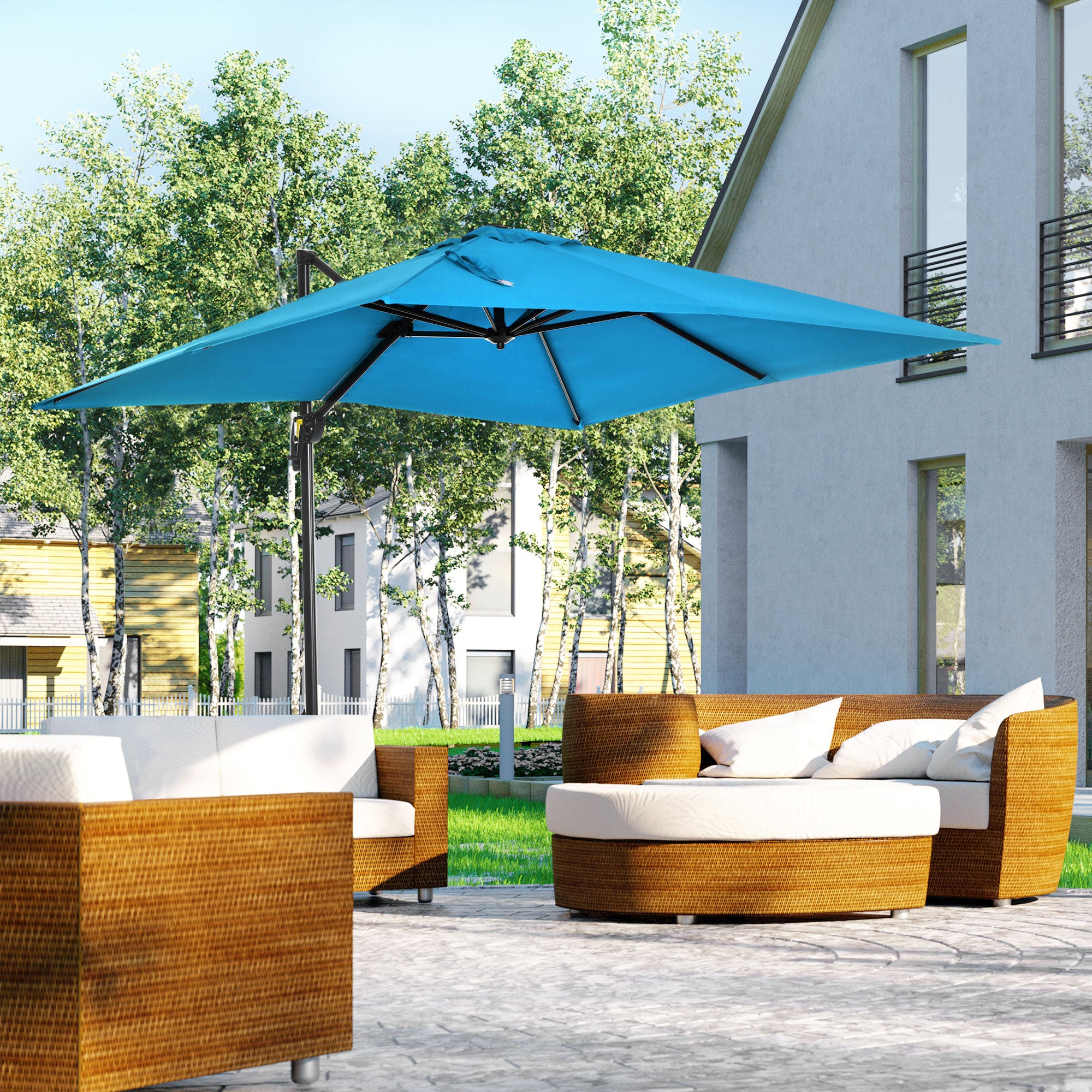 8x8 patio umbrella Outsunny 8'x 8' Square Cantilever Umbrella with 360° Rotation & Tilt, Turquoise