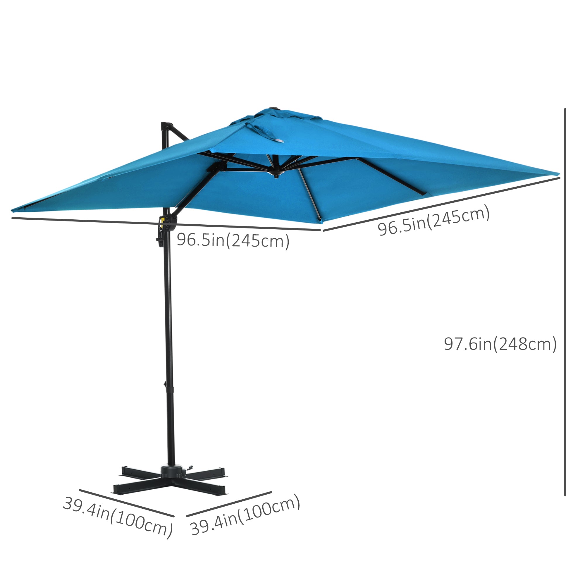 8' square patio umbrella Outsunny 8'x 8' Square Cantilever Umbrella with 360° Rotation & Tilt, Turquoise