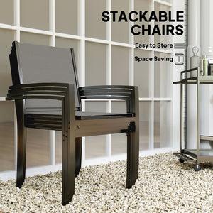 5 Piece Garden Furniture Set, Garden Dining Set with Round Table and 4 Stackable Chairs, Steel Frame, for Outdoor, Patio, Terraces, Dark Grey