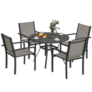 5 Piece Garden Furniture Set, Garden Dining Set with Round Table and 4 Stackable Chairs, Steel Frame, for Outdoor, Patio, Terraces, Dark Grey