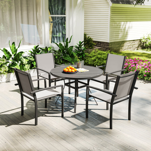 5 Piece Garden Furniture Set, Garden Dining Set with Round Table and 4 Stackable Chairs, Steel Frame, for Outdoor, Patio, Terraces, Dark Grey
