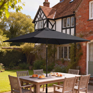 3x2m Garden Parasol, Parasol Umbrella with Crank Handle, Tilt Function, Polyester Canopy, Outdoor Table Umbrella for Patio, Garden, Black