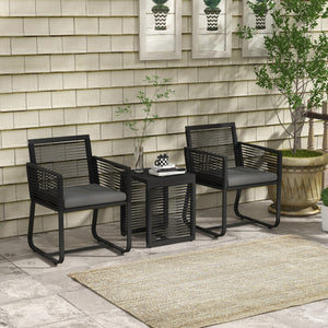 3 Pieces Wicker Patio Furniture Set, Rattan Bistro Set with Glass Top Coffee Table and Cushions, Outdoor Conversation Set for Garden, Porch, Balcony, Black