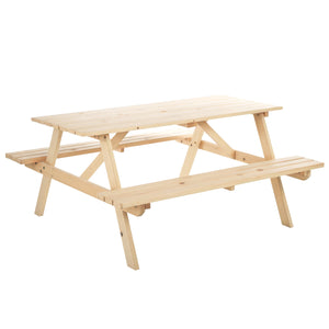 6 Seater Wooden Picnic Table Bench for Outdoor Garden or Patio with Parasol Cutout 150 cm Natural Wood Finish