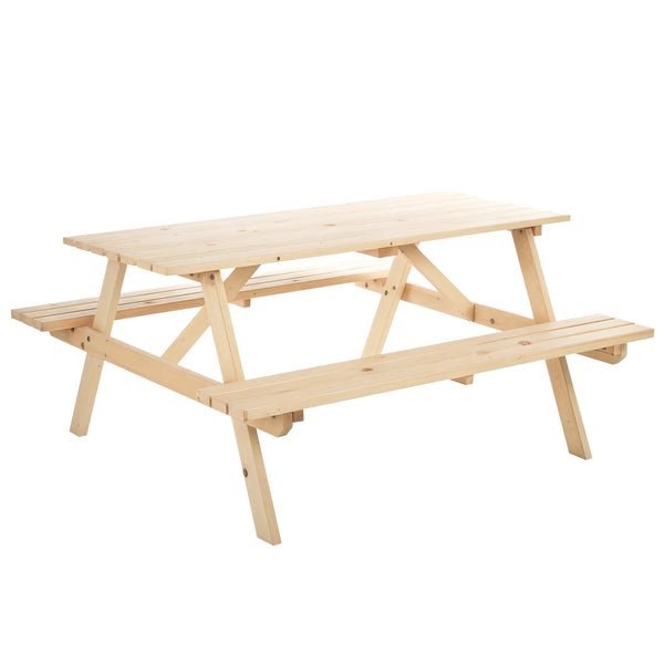 6 Seater Wooden Picnic Table Bench for Outdoor Garden or Patio with Parasol Cutout 150 cm Natural Wood Finish