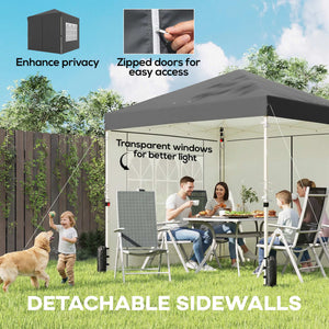 8.2 x 8.2 ft Pop Up Canopy Tent with 4 Sidewalls, UPF 50+ Easy Setup Outdoor Instant Canopy Portable Shelter with 4 Sandbags, Carry Bag, Adjustable Height, Dark Grey