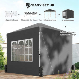 8.2 x 8.2 ft Pop Up Canopy Tent with 4 Sidewalls, UPF 50+ Easy Setup Outdoor Instant Canopy Portable Shelter with 4 Sandbags, Carry Bag, Adjustable Height, Dark Grey