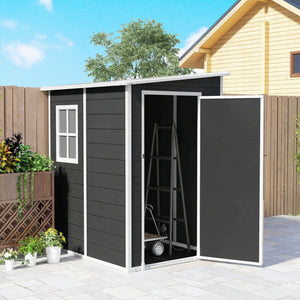 4 x 5FT Plastic Garden Shed with Floor, Lean to Outdoor Storage Shed, Lockable Tool Storage House with Window, Vent and Plastic Roof, Black