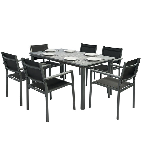 Garden Dining Set with Acacia Wood Table Top, Outdoor Table and Stackable Chairs Set for 6 with Texteline Seat, for Patio, Conservatory, Terrace, Grey