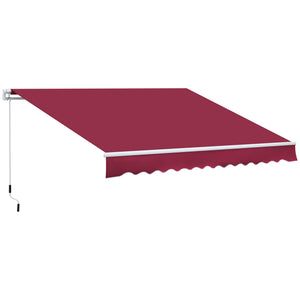 Outsunny 12' x 8' Retractable Awning Patio Awnings Sun Shade Shelter with Manual Crank Handle, 280g/m² UV & Water-Resistant Fabric and Aluminum Frame for Deck, Balcony, Yard, Red