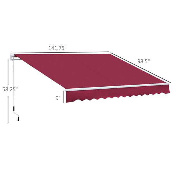 Outsunny 12' x 8' Retractable Awning Patio Awnings Sun Shade Shelter with Manual Crank Handle, 280g/m² UV & Water-Resistant Fabric and Aluminum Frame for Deck, Balcony, Yard, Red