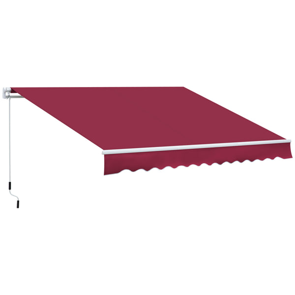 Outsunny 12' x 8' Retractable Awning Patio Awnings Sun Shade Shelter with Manual Crank Handle, 280g/m² UV & Water-Resistant Fabric and Aluminum Frame for Deck, Balcony, Yard, Red