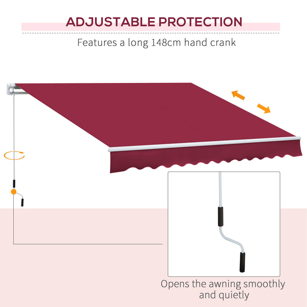 Outsunny 12' x 8' Retractable Awning Patio Awnings Sun Shade Shelter with Manual Crank Handle, 280g/m² UV & Water-Resistant Fabric and Aluminum Frame for Deck, Balcony, Yard, Red