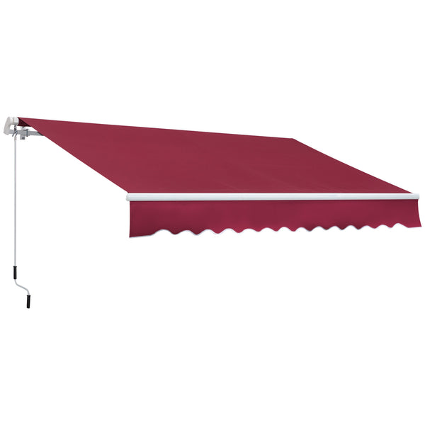 Outsunny 12' x 8' Retractable Awning Patio Awnings Sun Shade Shelter with Manual Crank Handle, 280g/m² UV & Water-Resistant Fabric and Aluminum Frame for Deck, Balcony, Yard, Red