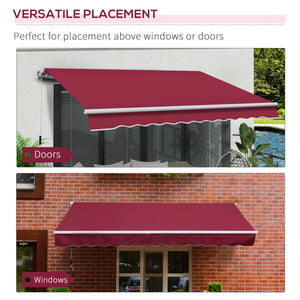 Outsunny 12' x 8' Retractable Awning Patio Awnings Sun Shade Shelter with Manual Crank Handle, 280g/m² UV & Water-Resistant Fabric and Aluminum Frame for Deck, Balcony, Yard, Red