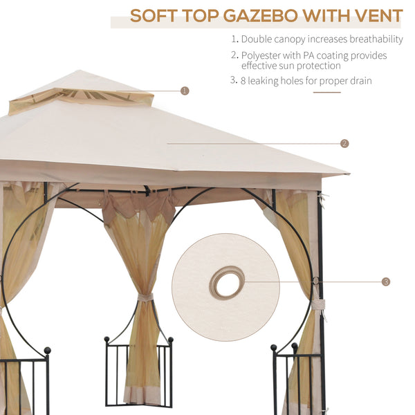 3 x 3m Garden Gazebo Patio Party Tent Shelter Outdoor Canopy Double Tier Sun Shade with Metal Frame and Netting, Beige