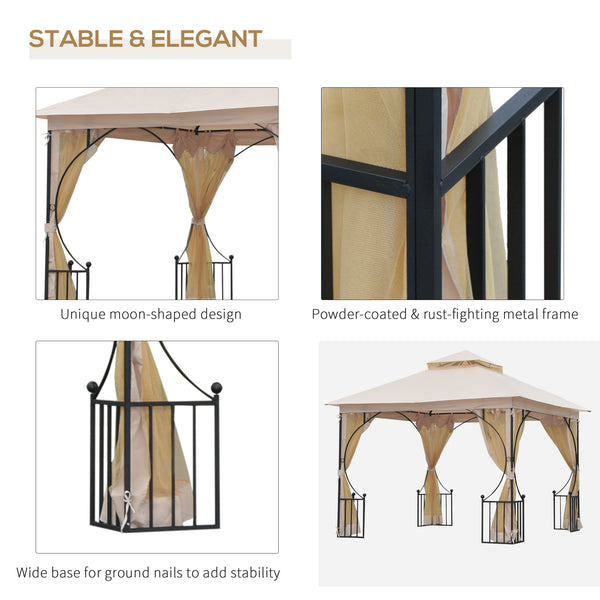 3 x 3m Garden Gazebo Patio Party Tent Shelter Outdoor Canopy Double Tier Sun Shade with Metal Frame and Netting, Beige