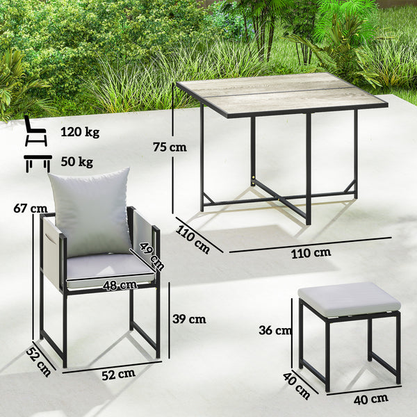 9 Piece Garden Dining Set, Cube Outdoor Garden Furniture Set with Cushions, 8 Seater Garden Table and Chairs with 4 Stools, Square Plastic Top Table, Side Pockets for Conservatory, Dark Grey