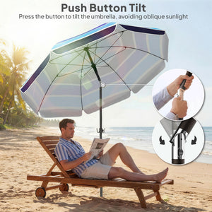 78" Beach Umbrella with Foldable Table and Cup Holder, Adjustable Tilt, Portable with Carry Bag and Hook for Outdoor, Patio, Beach, Multicolor