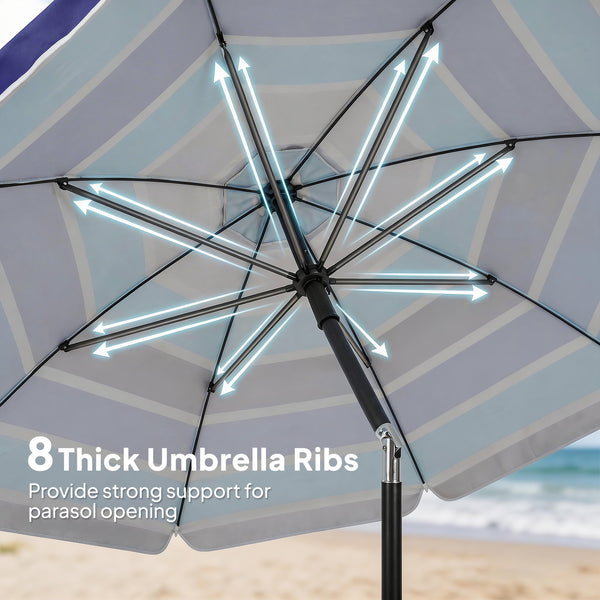 78" Beach Umbrella with Foldable Table and Cup Holder, Adjustable Tilt, Portable with Carry Bag and Hook for Outdoor, Patio, Beach, Multicolor