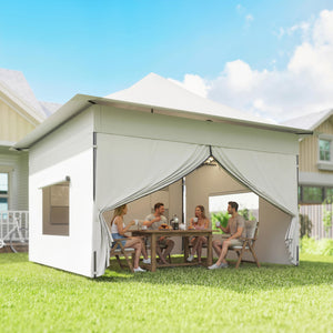 12 x 12 ft Pop Up Canopy Tent with Peak Top, UPF 50+ 420D Fabric, Outdoor Instant Portable Canopy Shelter with Sidewalls, Side Pockets, Wheeled Carry Bag, Sandbags, Silver