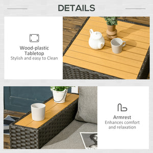 6 Pieces Rattan Patio Furniture Set, 5 Seater Sectional Outdoor Furniture with Wicker Corner Sofa and Wood-Plastic Coffee Table for Deck, Porch, Garden, Light Grey