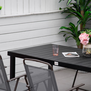 Garden Table for 8 People, Rectangular Aluminium Outdoor Dining Table with All-Weather Faux Wood Top for Garden, Patio, 190 x 90 x 74 cm, Black