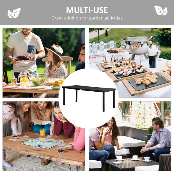 Garden Table for 8 People, Rectangular Aluminium Outdoor Dining Table with All-Weather Faux Wood Top for Garden, Patio, 190 x 90 x 74 cm, Black