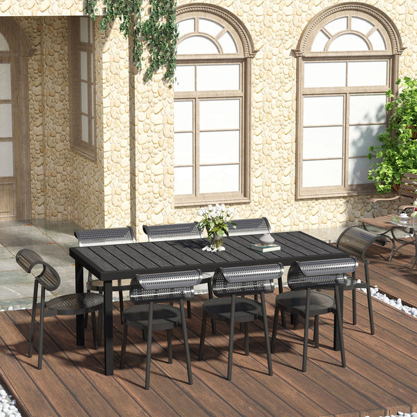 Garden Table for 8 People, Rectangular Aluminium Outdoor Dining Table with All-Weather Faux Wood Top for Garden, Patio, 190 x 90 x 74 cm, Black