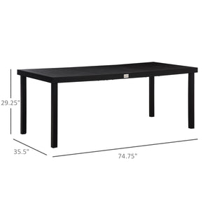 Outsunny 75" x 35" Outdoor Dining Table for 8 People, Rectangular Aluminum Frame Garden Table with All-Weather Faux Wood Top for Garden, Lawn, Patio, Black