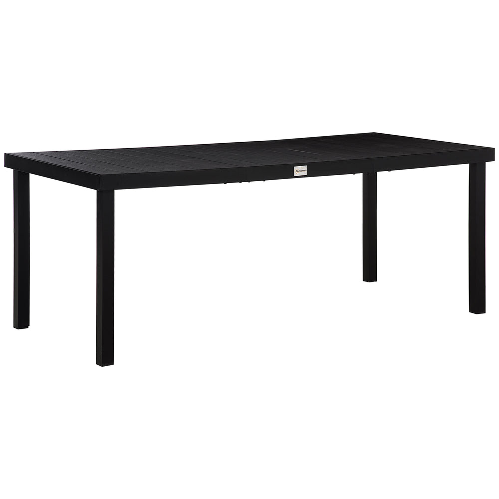 Garden Table for 8 People, Rectangular Aluminium Outdoor Dining Table with All-Weather Faux Wood Top for Garden, Patio, 190 x 90 x 74 cm, Black