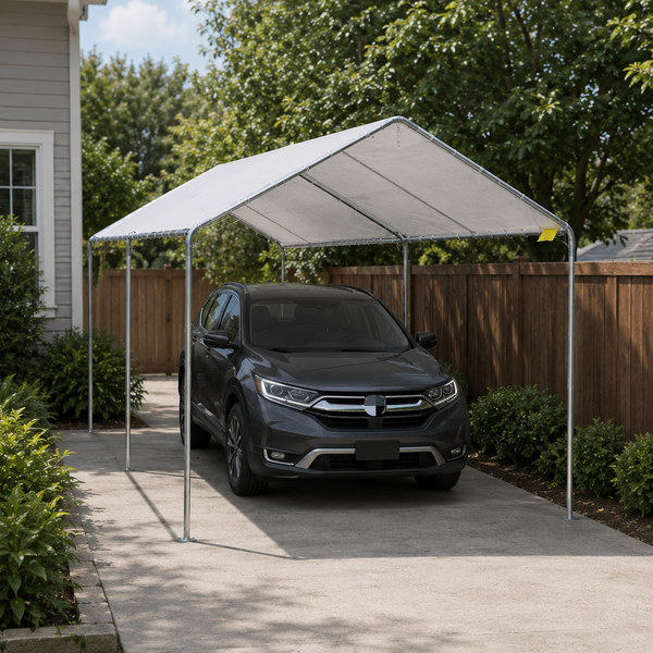 10' x 20' Car Canopy with Reinforced Steel Cables & Anchor Kit, White