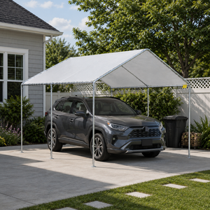 10' x 20' Car Canopy with Reinforced Steel Cables & Anchor Kit, White
