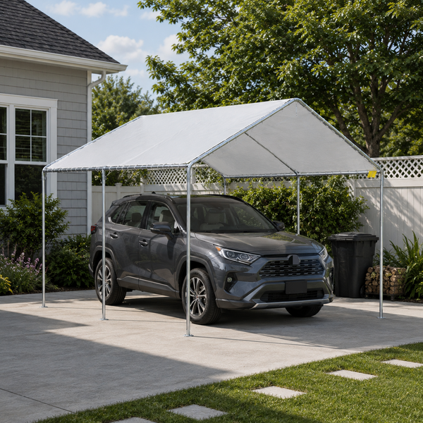 10' x 20' Car Canopy with Reinforced Steel Cables & Anchor Kit, White
