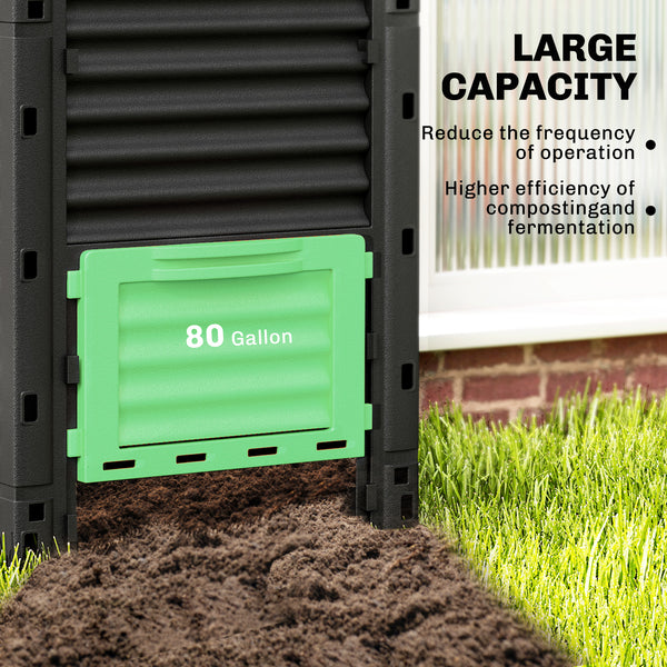 Garden Compost Bin 80 Gallon Outdoor Large Capacity Composter Fast Create Fertile Soil Aerating Box, Easy Assembly, Green