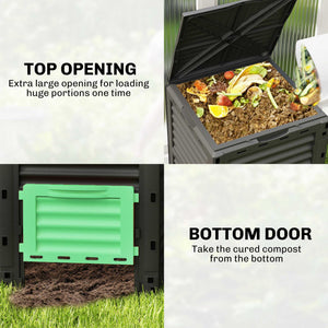 Garden Compost Bin 80 Gallon Outdoor Large Capacity Composter Fast Create Fertile Soil Aerating Box, Easy Assembly, Green