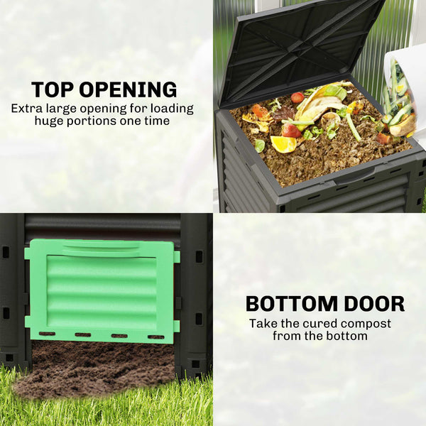 Garden Compost Bin 80 Gallon Outdoor Large Capacity Composter Fast Create Fertile Soil Aerating Box, Easy Assembly, Green