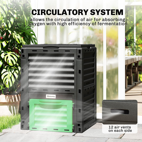 Garden Compost Bin 80 Gallon Outdoor Large Capacity Composter Fast Create Fertile Soil Aerating Box, Easy Assembly, Green