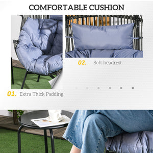 Garden Egg Chair with 14cm Thick Seat Cushion, PE Rattan Leisure Chair with Comfortable Headrest, Adjustable Feet, Steel Frame, Mixed Grey