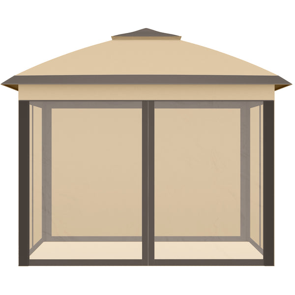 3.3 x 3.3m Pop Up Gazebo, Double Roof Foldable Canopy Tent with Zipped Mesh Sidewalls, Height Adjustable and Carrying Bag, Event Tent for Patio Garden, Beige